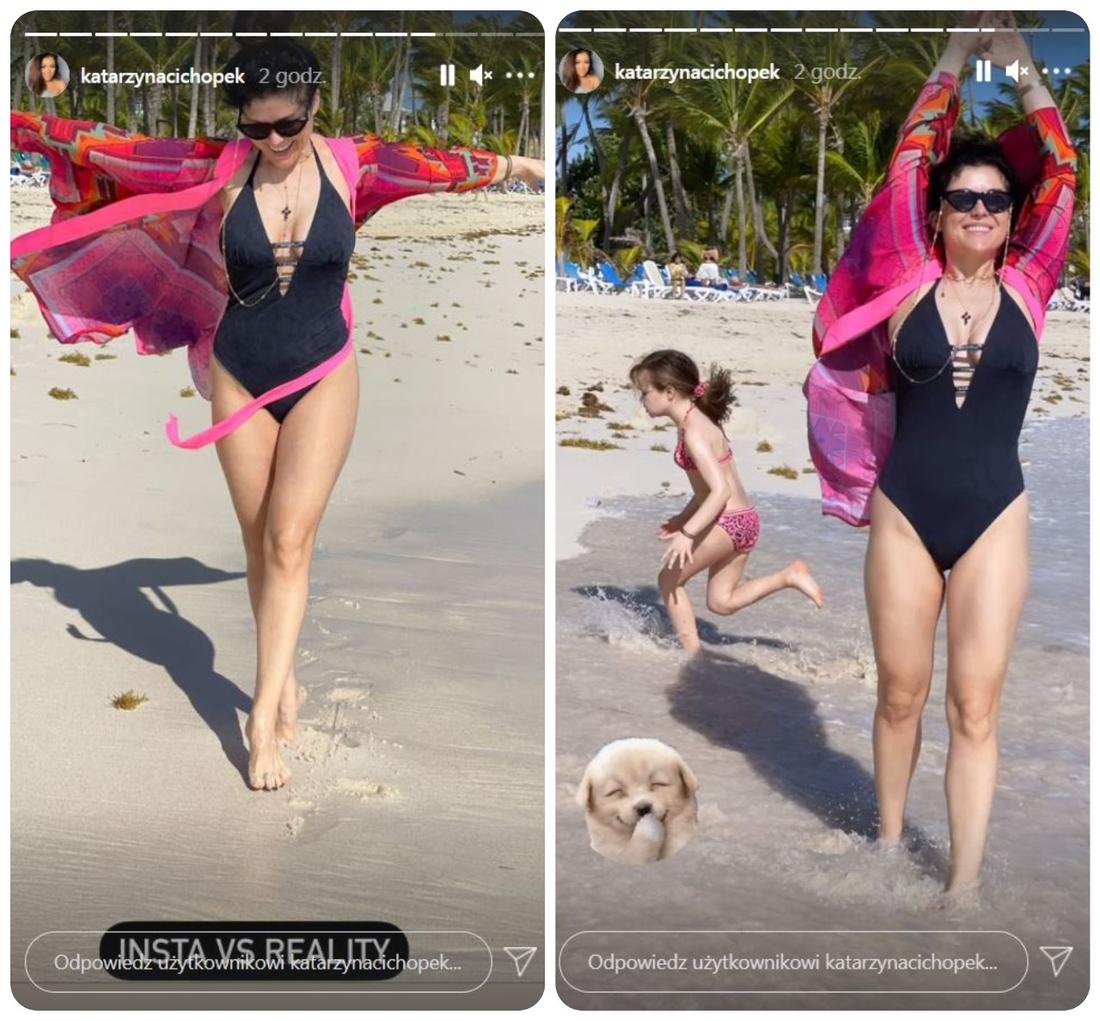 Katarzyna Cichopek w stroju kąpielowym. 