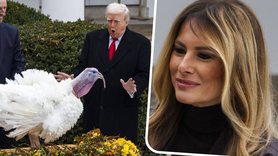 Melania Trump łapie indyka w Święto Dziękczynienia. Zobaczcie jej mało oficjalną kurtkę!