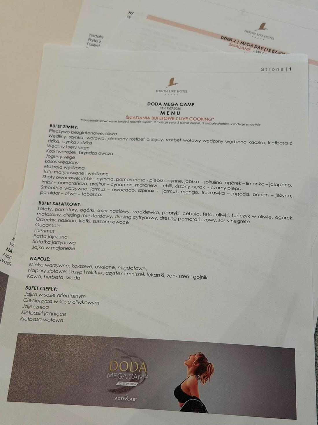 Menu na Campie Dody, fot. Kozaczek Exclusive