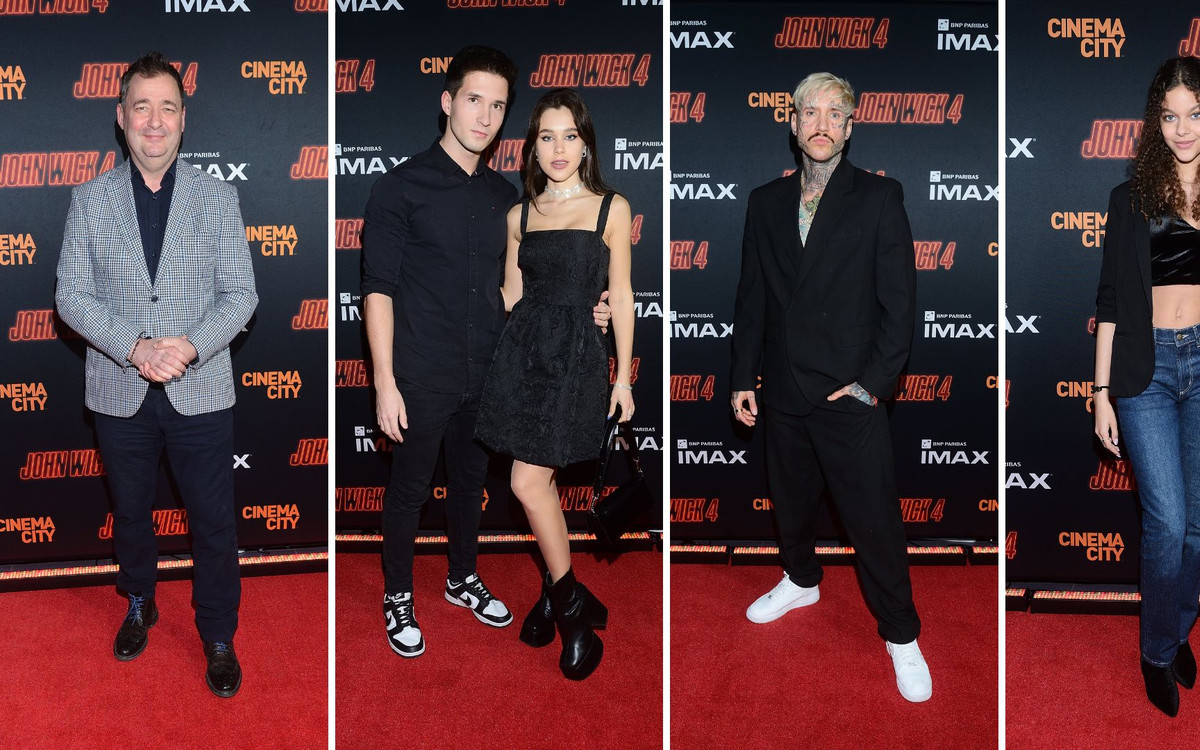 Pokaz filmu „John Wick 4”. Jacek Rozenek, Marcin Mroczek, Emilia Dankwa z „Rodzinki.pl”, Damian „Stifler”