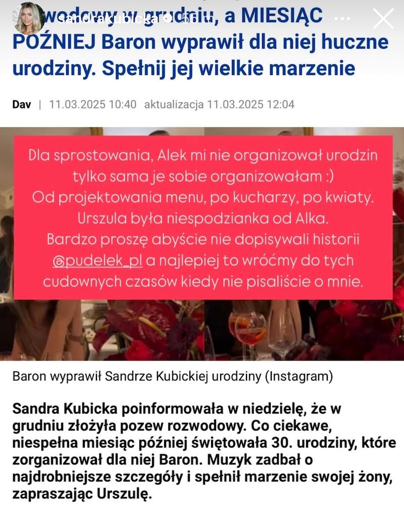 Sandra Kubicka ostro o dziennikarzach: „Nie jesteście ludźmi”! Przy okazji sprostowała, czy Baron rzeczywiście zorganizował jej urodziny