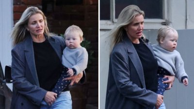 Niecodzienny widok! Zaspana Cameron Diaz śpieszy z malutkim synkiem na rękach (FOTO)