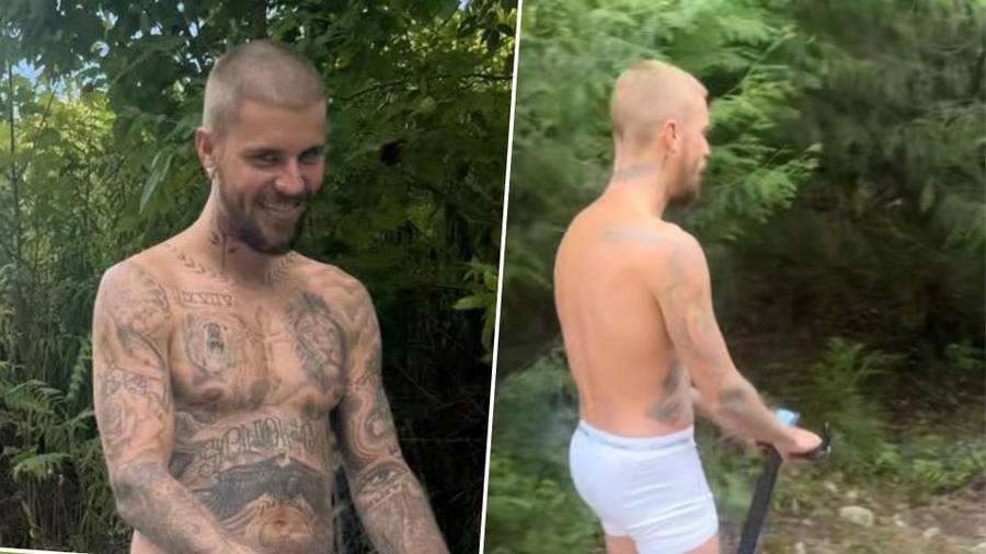 Justin Bieber tylko w bokserkach na ulicy