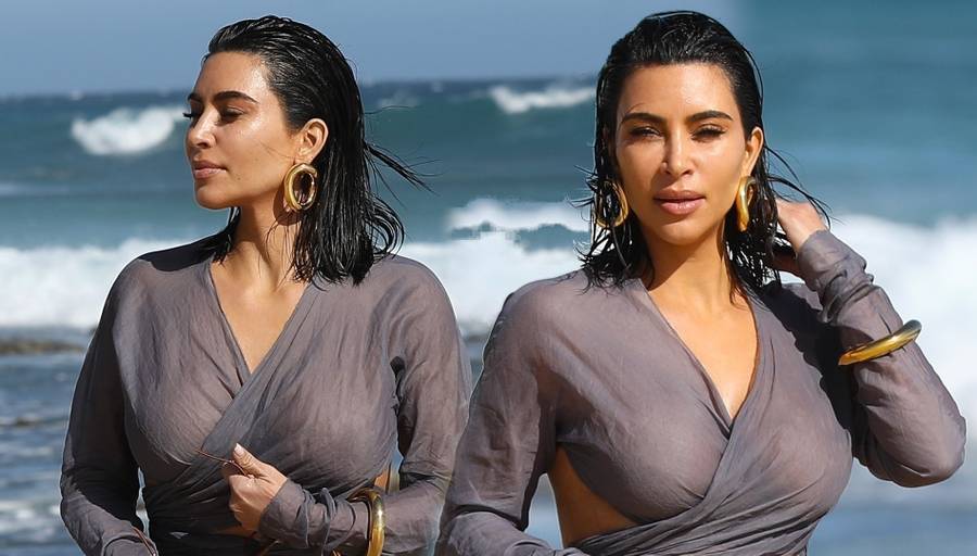 Kim Kardashian na plaży, fot. Forum